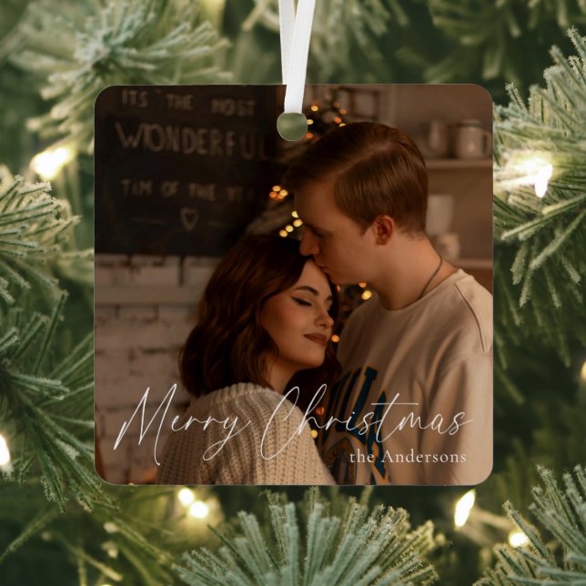 Adorno Metálico Elegante escritura moderna pareja foto Feliz Navid (in situ)