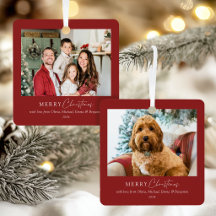 Elegante Familia 2 Fotos Rojo Intenso Feliz Navida