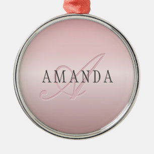 Adorno Metálico Elegante Faux Rosa Oro Nombre y Monograma