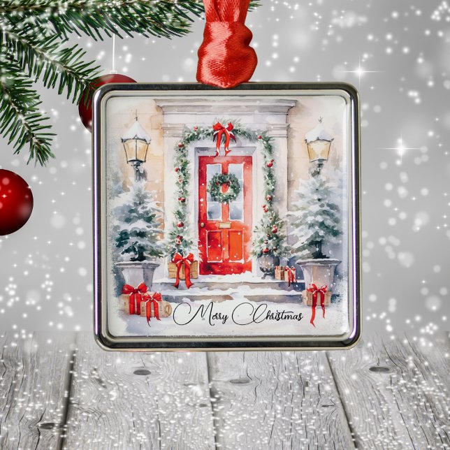 Adorno Metálico Elegante Festividad Puerta Roja Feliz Navidad (Subido por el creador)