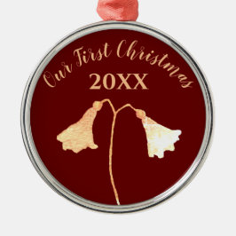 Adorno Metálico Elegante Floral Oro Rojo Romántico Primera Navidad