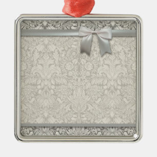 Adorno Metálico elegante formal brocado de encaje damasco blanco