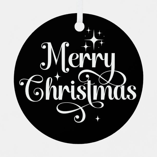 Adorno Metálico Elegante foto retro Feliz Navidad Negro Keepsake (Anverso)