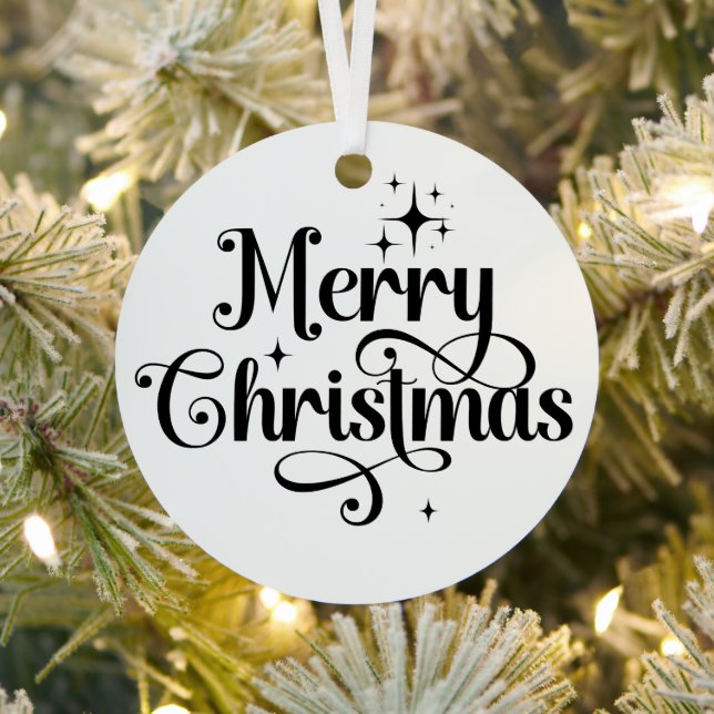 Adorno Metálico Elegante Foto Retro Feliz Navidad Negro y Blanco (in situ)