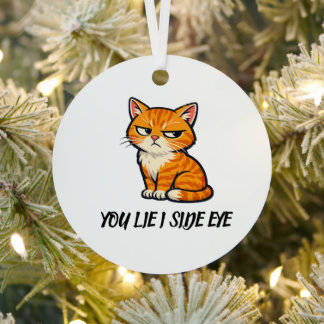 Adorno Metálico Elegante Gato Naranja Moderno Cerámica Navidad