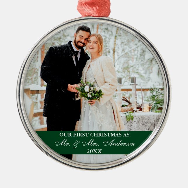 Adorno Metálico Elegante guión de nuestro primer verde de Navidad (Frente)