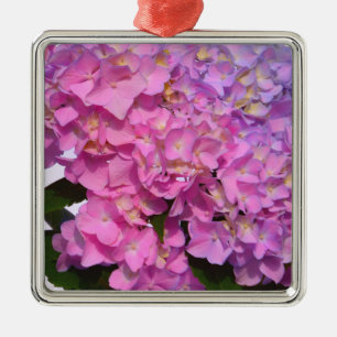 Adorno Metálico Elegante hortensias florales púrpura rosa