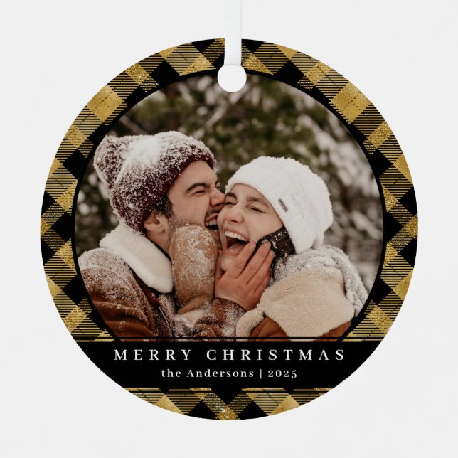 Adorno Metálico Elegante Navidades de oro mínimo con dos fotos (Anverso)