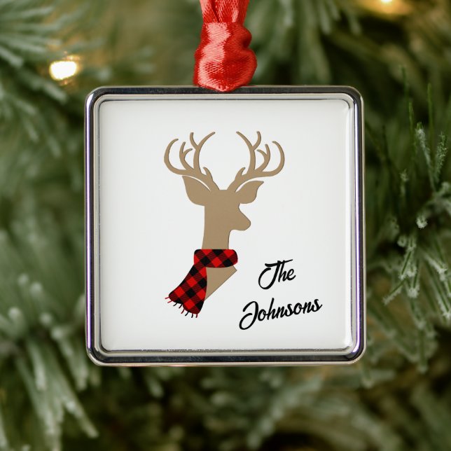 Adorno Metálico Elegante nombre de familia personalizada de renos (Árbol)