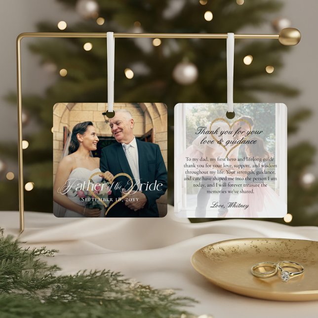Adorno Metálico Elegante padre de la foto de la novia Keepsake (Elegant Father of the Bride Photo Keepsake Metal Ornament)