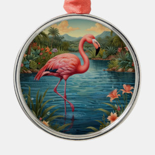Adorno Metálico Elegante paraíso tropical flamingo rosa