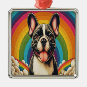 Adorno Metálico Elegante perro Bulldog francés de colores arcoiris