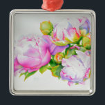Adorno Metálico Elegante pintura de color blanco y florido<br><div class="desc">Esta romántica pintura floral rosa y de piedra blanca de estilo antiguo te da una sensación de elegancia clásica de estilo antiguo. Una hermosa pintura acuática original de H Cooper. ¡La imagen es de personalizable y transferible a miles de productos!</div>