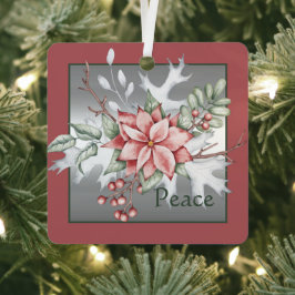 Adorno Metálico Elegante poinsettia de acuarela Navidad personaliz
