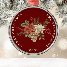 Adorno Metálico Elegante Poinsettia Personalizada