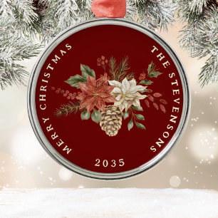 Adorno Metálico Elegante Poinsettia Personalizada