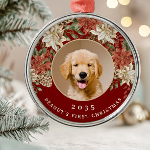 Adorno Metálico Elegante primera foto de perro de Navidad