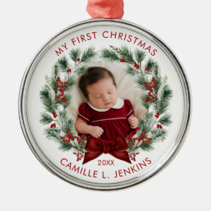 Adorno Metálico Elegante Primera Navidad del Bebé Personalizada