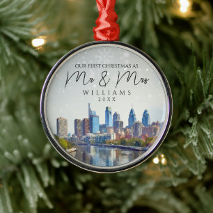 Adorno Metálico Elegante Primera Navidad en Filadelfia como Sr. y 