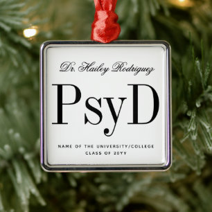 Adorno Metálico Elegante PsyD Doctor en Psicología Graduación