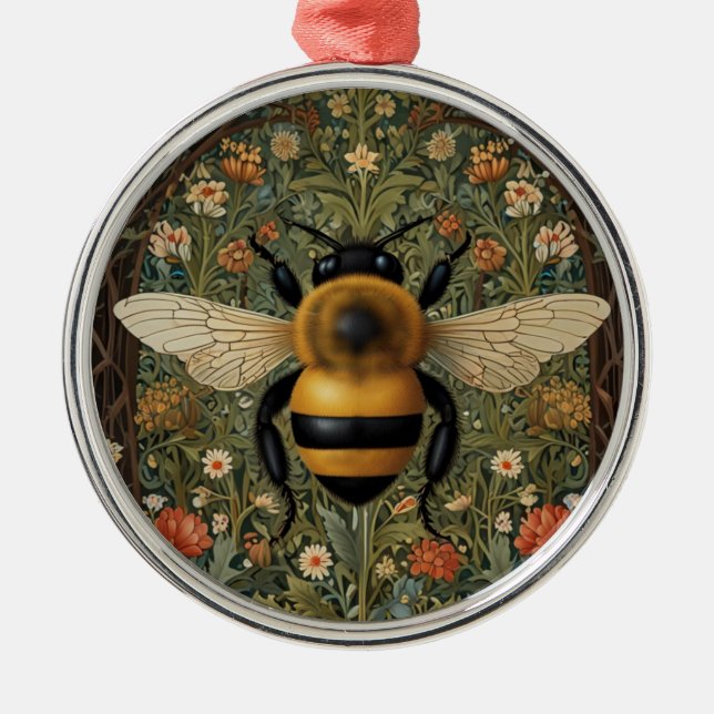 Adorno Metálico Elegante retro bumblebee boho arte floral botánico (Frente)