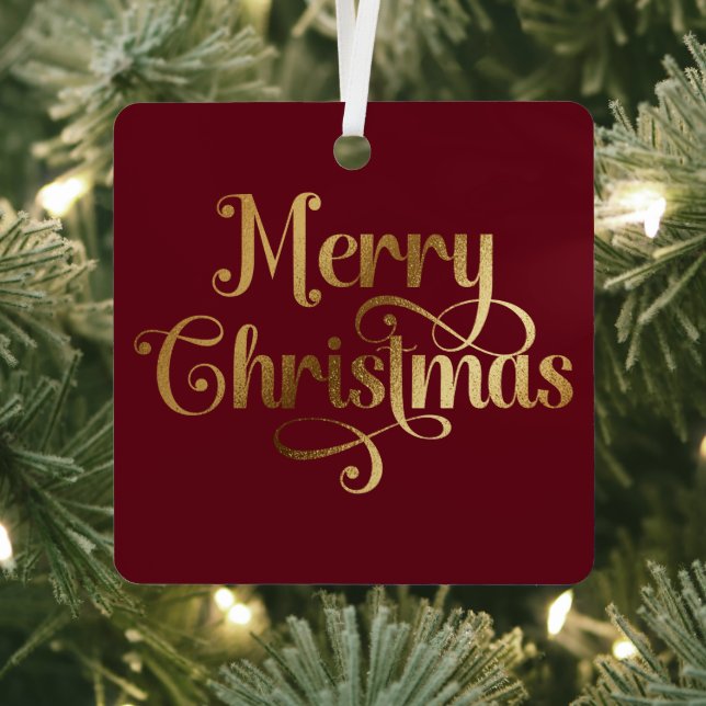 Adorno Metálico Elegante retro rojo y oro Feliz Navidad foto (in situ)