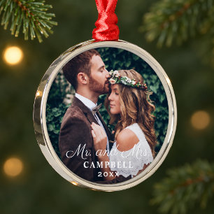 Adorno Metálico Elegante Sr. y Sra. Boda Foto Personalizada Monogr