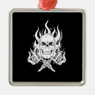 Adorno Metálico Elegante tatuaje del cráneo blanco negro Guay Cla