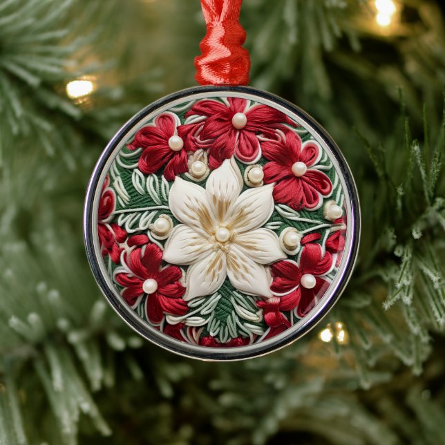 Adorno Metálico Elegantes Navidades Fiestas florales Faux Embroide (Árbol)