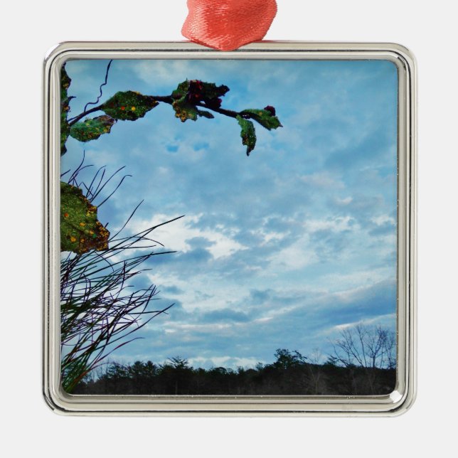 Adorno Metálico Elegantes Navidades Holly, cielo azul (Frente)