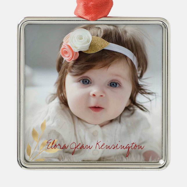 Adorno Metálico Elegantes Navidades Oro deja foto de vacaciones (Frente)