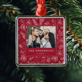 Adorno Metálico Elegantes Poinsettias y Pinecones Foto