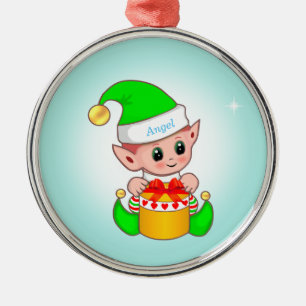 Adorno Metálico Elfo de Navidad lindo y estrella en azul claro
