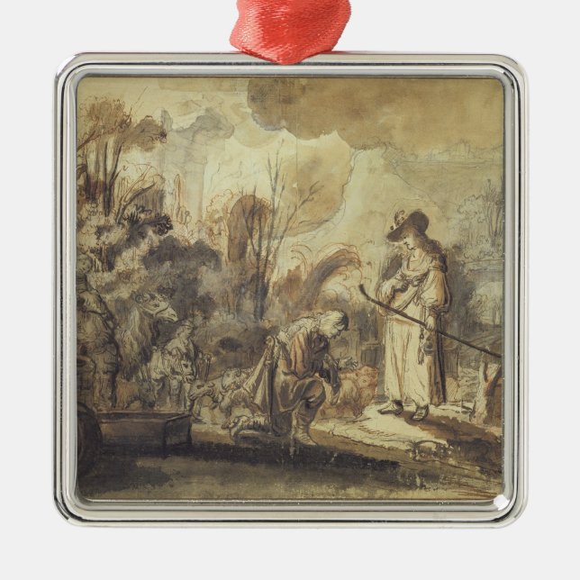 Adorno Metálico Eliezer y Rebecca en el pozo (Frente)