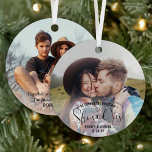 Adorno Metálico ¡Ella Dijo Que Sí! Compromiso 2 Navidades de fotog<br><div class="desc">Celebra una alegre propuesta de Navidades y compromiso con un adorno metalizado de la ronda de fotos personalizado 2. Las imágenes y todo el texto de esta plantilla son fáciles de personalizar, incluyendo la frase que dice "Él planteó la pregunta... ella dijo que sí!" (IMAGE PLACEMENT TIP: Una manera fácil...</div>