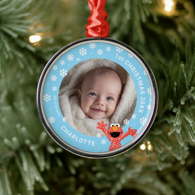 Adorno Metálico Elmo's Baby's 1st Christmas Photo Metal Ornament (Árbol)