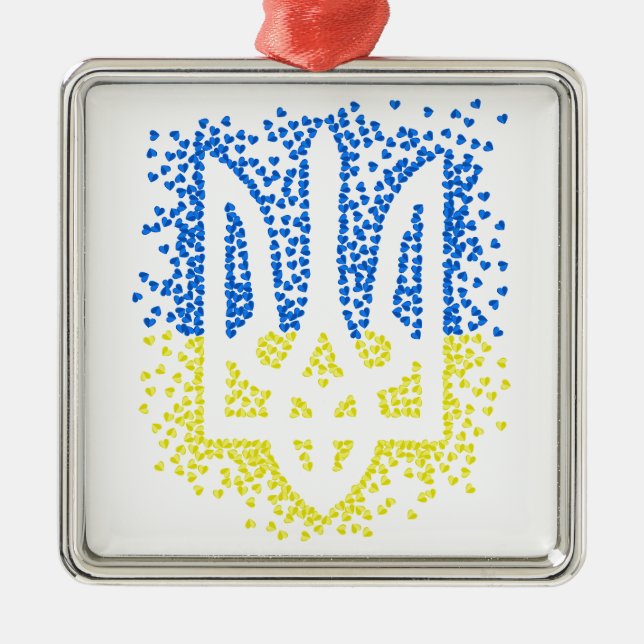 Adorno Metálico Emblema ucraniano trident tryzub esparce corazones (Frente)