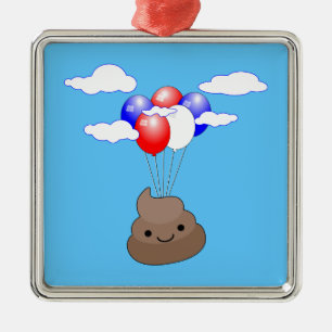 Adorno Metálico Emoji Poo Volando Con Globos En Cielo Azul