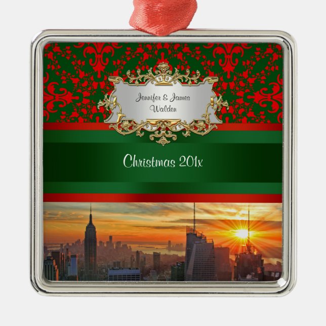Adorno Metálico Empire St Bldg Sunset NYC Red Green Damask (Frente)