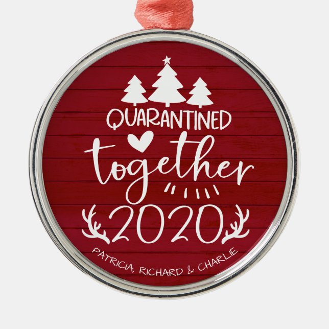 Adorno Metálico En Cuarentena Juntos Navidades Cute Covid Rojo (Frente)