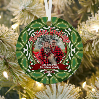 Adorno Metálico Energía de vacaciones de Navidad blanca y verde Fo
