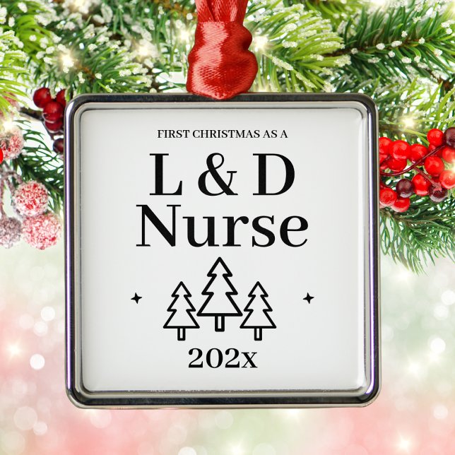 Adorno Metálico Enfermera de Labor y Parto L&D Primera Navidad (Labor and Delivery Nurse L&D First Christmas Metal Ornament
)