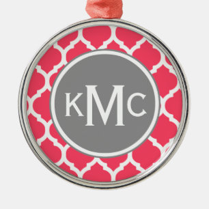 Adorno Metálico Entramado marroquí monogramado en gris rosa brilla
