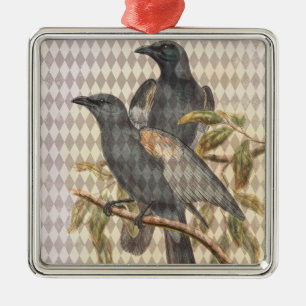 Adorno Metálico Ephemera de raven vintage sobre el patrón de Harle