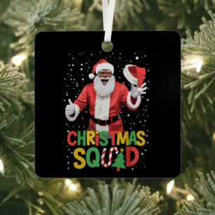 Adorno Metálico Equipo de Navidad de Santa Negro Afroamericano