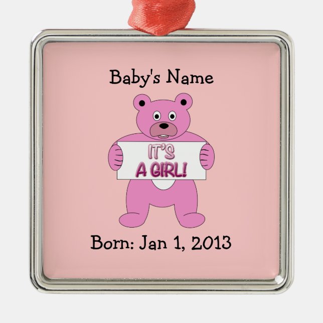 Adorno Metálico Es un oso rosa Chica (Frente)