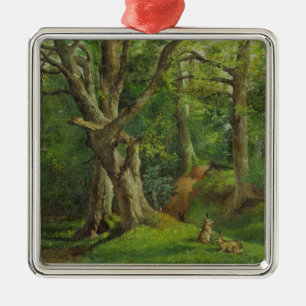 Adorno Metálico Escena con los conejos, 1862 del arbolado (aceite