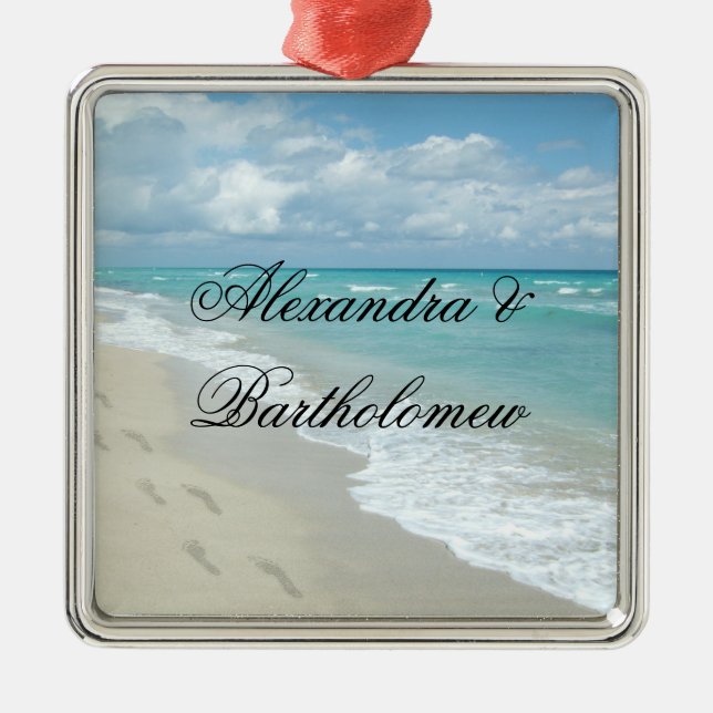 Adorno Metálico Escena de playa tropical personalizada Keepsake (Frente)
