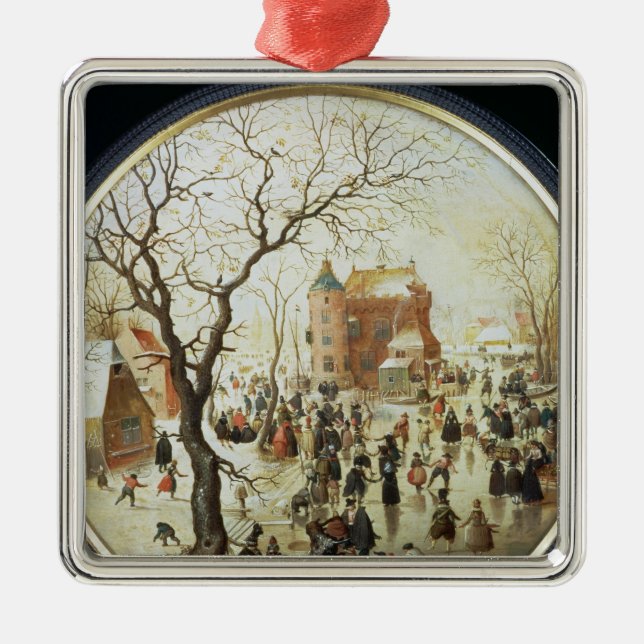 Adorno Metálico Escena del invierno con los patinadores cerca de (Frente)