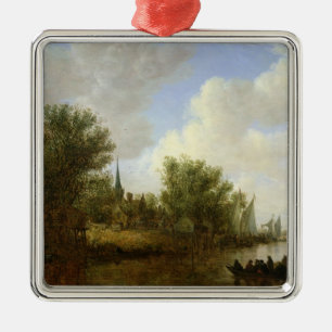 Adorno Metálico Escena del río con vistas a Overschie, 1651